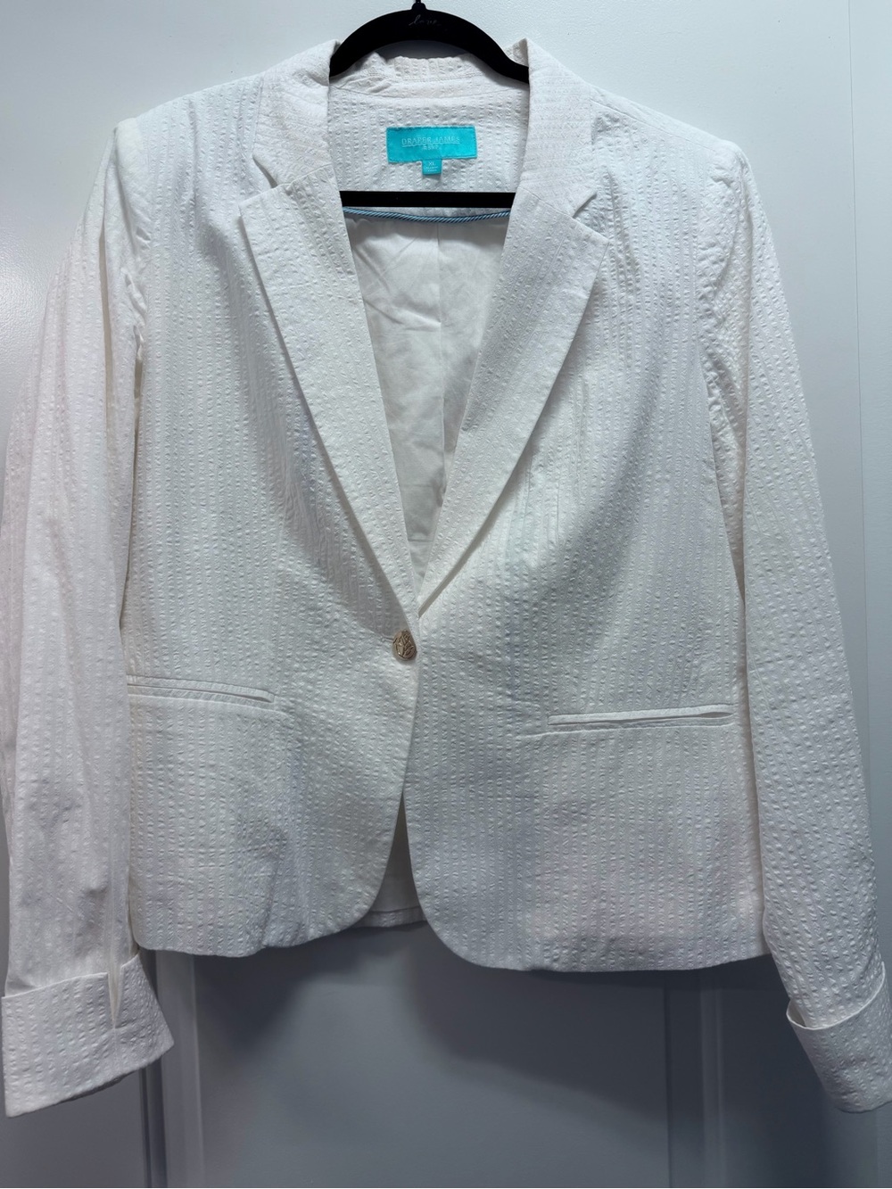 Draper James White Textured One-Button Blazer